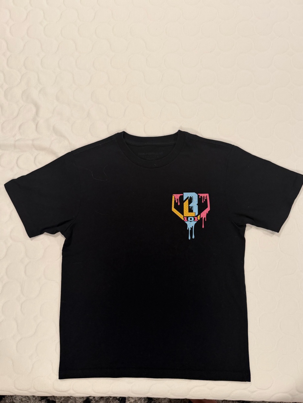 Kids Black Tee with Colorful Geometric Logo